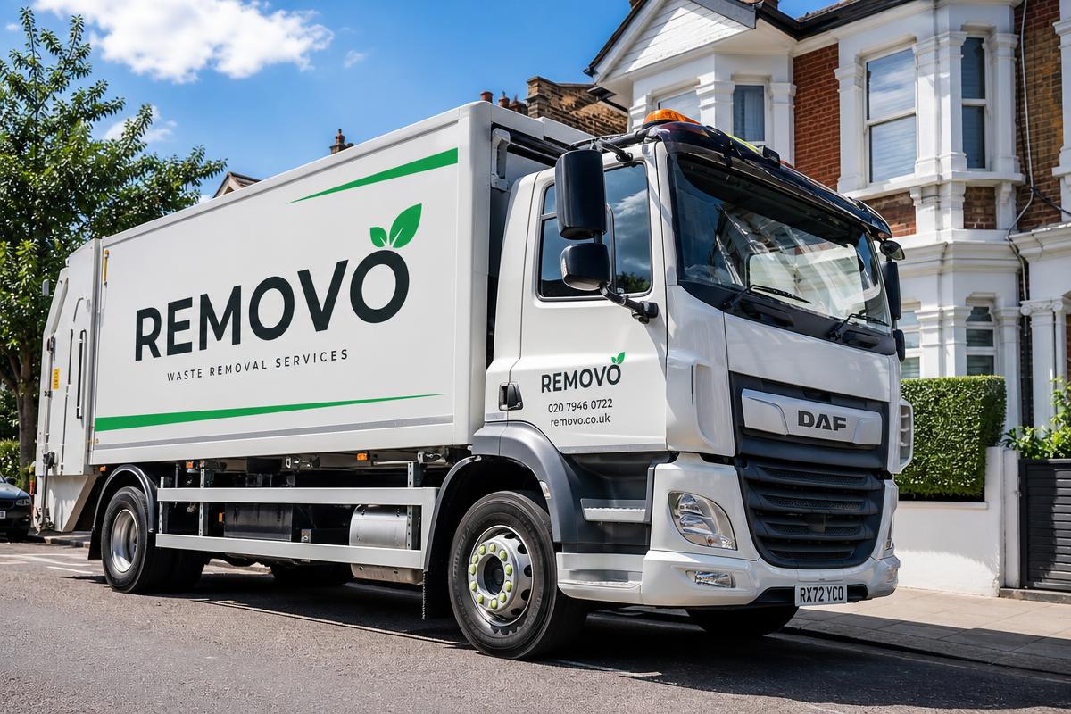 Waste removal truck ready for collection